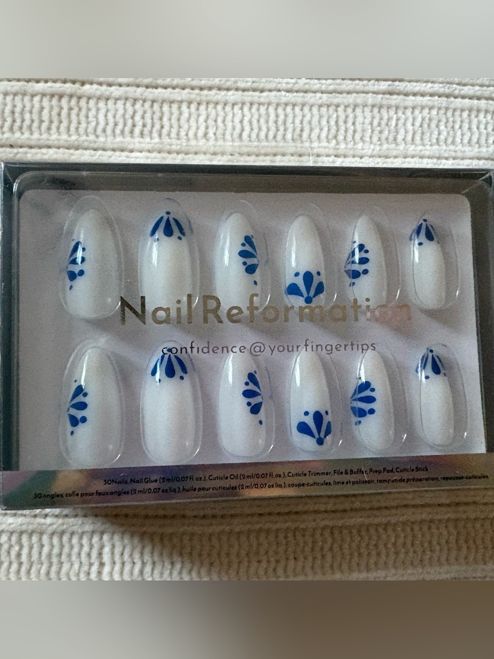 Nail Reformation White Press-On Nails with Blue Floral Accent